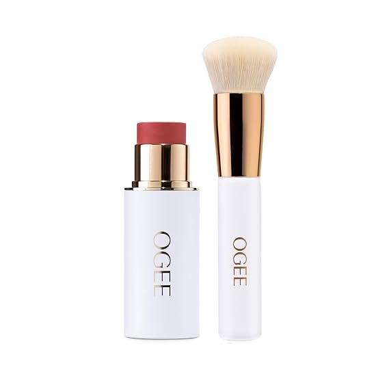 Ogee Radiant Blush & Blend Bundle Rose Quartz Sculpted Face Stick + Professional Blender Brush