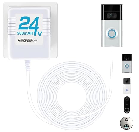 Doorbell Transformer 24V Adapter Compatible with Ring, Nest Hello, Wyze Video Doorbells, 16.4ft Long C Wire Power Supply (White