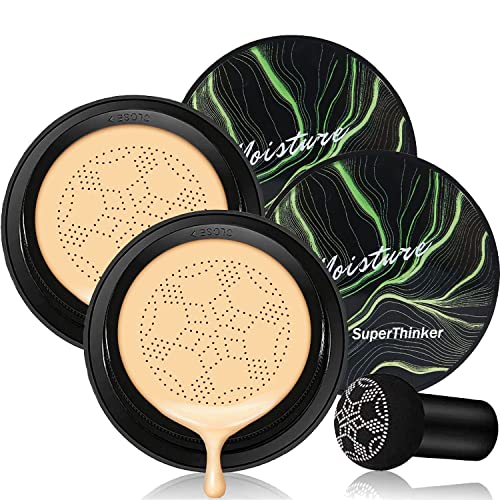 Mushroom Head Air Cushion CC Cream, BB Cream Face Makeup Foundation for Mature Skin, Moisturizing Concealer Brighten, Natural Coverage, Tattoo cover up, Even Skin Tone for All Skin Types