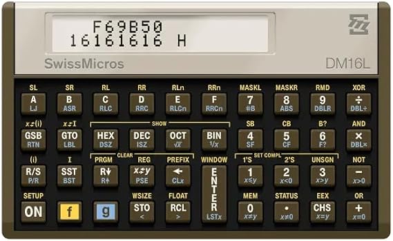 SwissMicros DM16L RPN Programmer's Calculator HP 16C Software, Grade 1 Titanium Casing, 64-Bit Bitwise Logic, USB-C