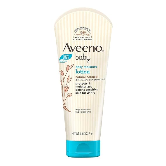 Aveeno Baby Daily Moisture Lotion for Delicate Skin with Natural Colloidal Oatmeal Dimethicone Hypoallergenic Fragrance Phthalate ParabenFree 8 oz, 1 Count