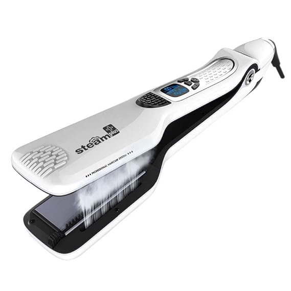 Professional Salon Steam Hair Straightener, Nano Titanium Ceramic Steam Flat Iron with Removable Comb+Digital LCD+5 Level Adjustable Temperature+Auto Temperature Lock (White)