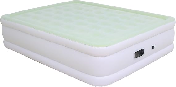 Queen Size Air Mattress with Built in Pump, Inflatable Bed Blow Up Mattress 18in, Green White