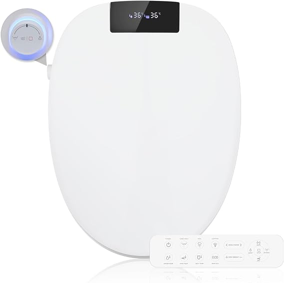 Smart Bidet Heated Toilet Seat with Nozzle, Toilet Seat with Hot Water & Dryer, Heating, Self-Cleaning Nozzle Made of Solid Stainless Steel, Night Light, Adjustable Water Pressure (Modern)