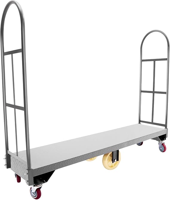 Flatbed Cart, 16 x 65Inch Heavy Duty Steel Dolly U-Boat Utility Material Cart Platform Hand Truck, 2000lbs Large Capacity, Platform Truck Dolly w/Removable Handles for Warehouses, Storage Rooms