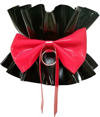 ABWL Black and Red Latex Neck Collar,Handmade Rubber Collar with Lace Ruffled for Women,for Cosplay Costumes