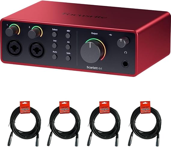 Focusrite Scarlett 4i4 USB-C AudioMIDI Interface 4th Generation Pair with 4x XLR - XLR Cable