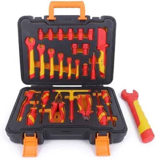 VDE Insulated 26 Piece Hybrid EV Tool Kit 3/8 Drive 1000V VDE Spanner Set Electrician Tool Set Electrical Maintenance Tools Insulated Hand Tool Kit Installation Service Tools