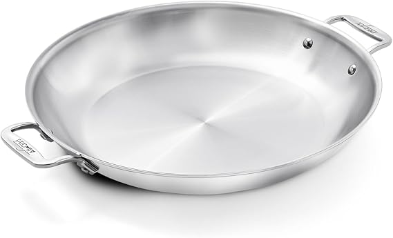 All-Clad D3 Stainless Steel 14 inch Paella Pan- Made in the USA- The Original Bonded Professional Cookware- Oven Safe & Induction Compatible