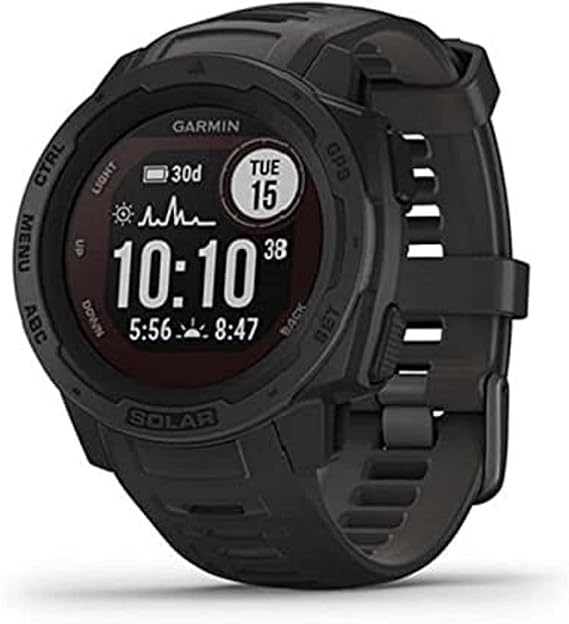 Garmin Instinct Solar, Rugged Outdoor Smartwatch with Solar Charging Capabilities, Built-in Sports Apps and Health Monitoring, Graphite