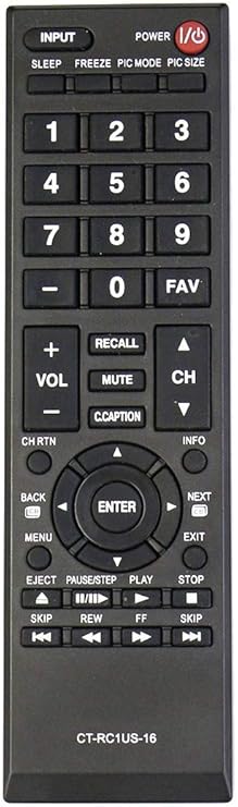 New CT-RC1US-16 Remote Control Replacement for Toshiba TV 28L110U 32L110U 32L220U 40L310U 43L310U 43L420U 49L310U 49L420U 55L310U 65L350U 19AV600 19C100U 24L4200 26C10