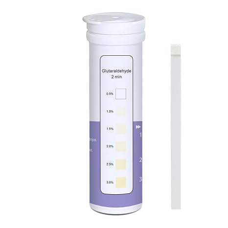 Disinfectant Test Strips for Glutaraldehyde 0.5–3.0% – 2-Minute Cold Sterilisation Concentration Test, 50 Strips | Medical, Dental & Laboratory Use