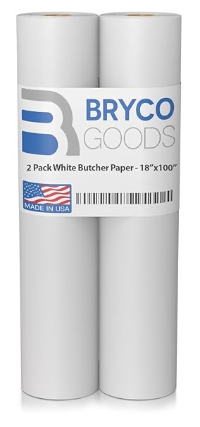 Bryco Goods (Pack of 2) White Kraft Butcher Paper Roll - 18" x 150' (1800") - Food-Grade - Ideal for Smoking Meat & BBQ - Unwaxed & Uncoated Butcher Paper for Sublimation - Made in USA
