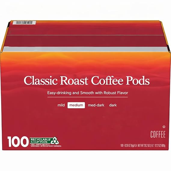 Classic Roast Coffee Pods, Medium Roast, Single Serve K-Cup Pods, 100 Count (1 Pack)