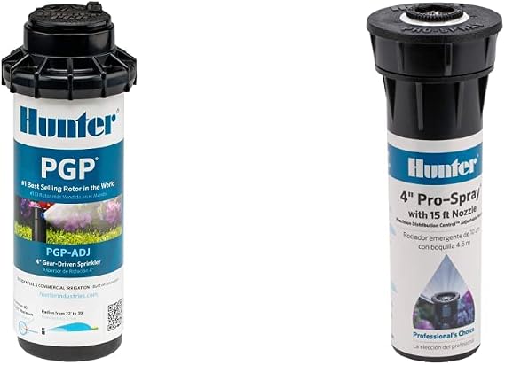 Hunter PGP-ADJ 34 Rotor & RTL2001PROS0415A Hunter Pro 4" Pop-up Sprinkler with 15' Adjustable Spray and Nozzle, Black