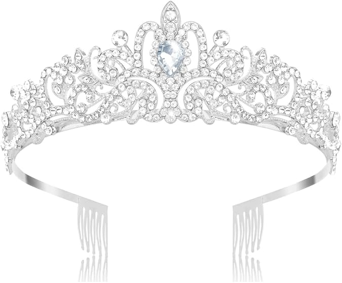 Silver Crown, Princess Tiara With Crystal, Queen Headband With Comb for Women and Girls