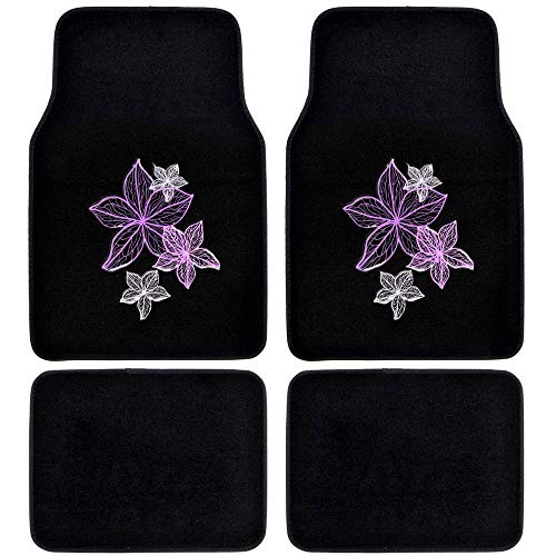 Pretty Rugs Design Carpet Car Floor Mats for Auto Van Truck SUV-4 Pieces Front & Rear Full Set with Rubber Backing-Universal Fit, Pink Flower Lines MT-538
