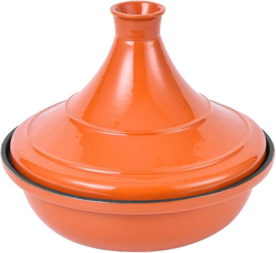Enamelled Cast Iron Tagine Pot Moroccan for Simmering Stews Casseroles Tajine with Conical Lid Waterless Tangine for Gas Cooktops(24cm,Orange)