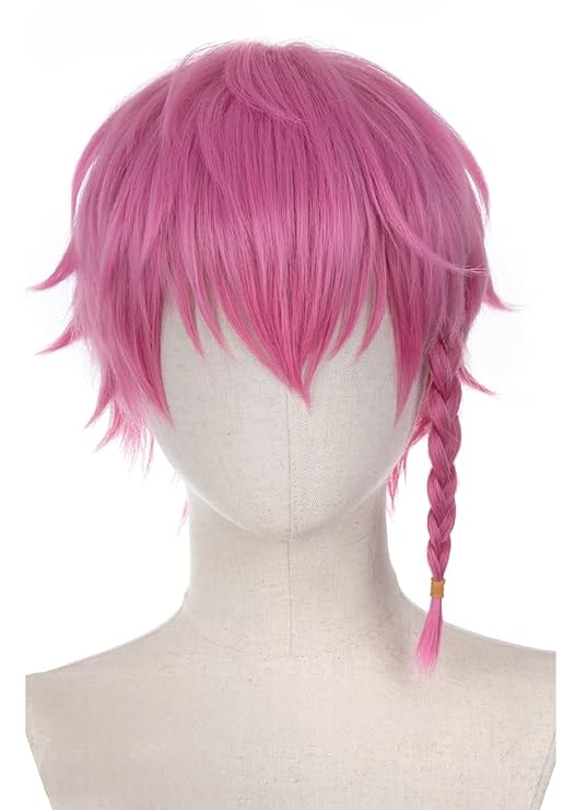 Anime Cosplay Wig Short Purple Pink Wigs with Bangs Layered Wig with Braid