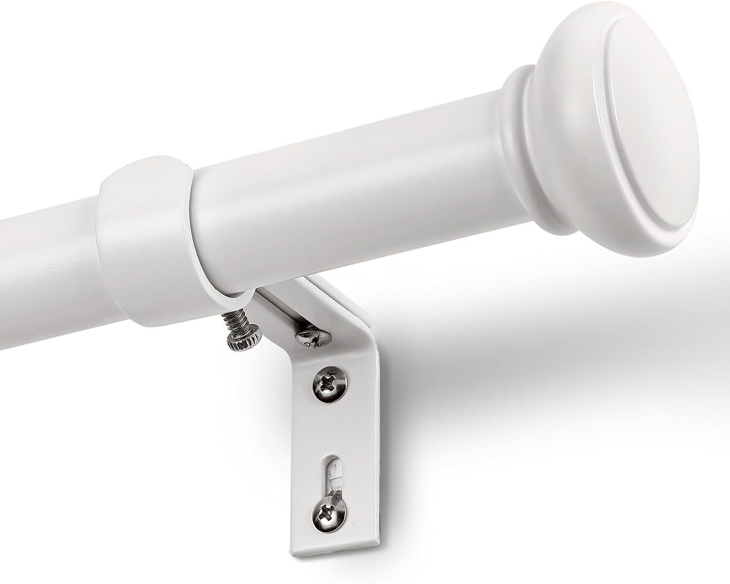 White Curtain Rods for Windows 66 to 120 Inches, 1 Inch Decorative Curtain Rod Set, Adjustable Length Heavy Duty Metal Window Curtain Rod with Brackets