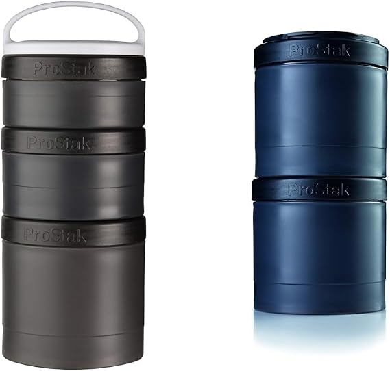 BlenderBottle ProStak Twist n' Lock 100cc+150cc+250cc Storage Jars Expansion 3-Pack and 2-Pack with Pill Tray