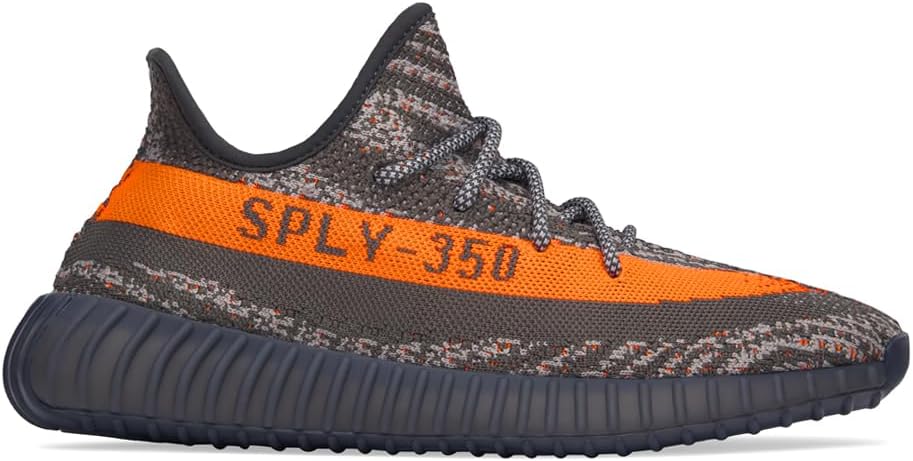 adidas Men's Yeezy Boost 350 V2 Sneakers, Carbon Beluga/Steeple Gray/Solar Red, 7.5 M US