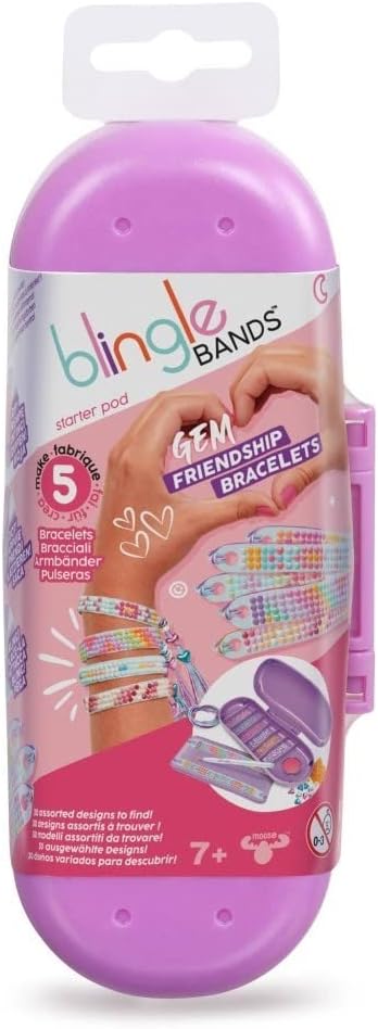 BLINGLE BANDS Starter Pack, Starter Pod Box with 5 Bands for Making Friendship Bracelets with Gems, Up to 6 Colors, Deluxe Studio Add-on, Creative Crafts, +7 Years, Famosa (BLG01000)