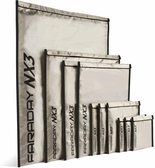 Faraday Defense10 Pack Mega Kit NX3 Triple-Layer CYBER Fabric Faraday Bags. Faraday Bag Sleeves Pouch Signal Shielding, Anti-Hacking, Anti-Tracking, EMP Bag Protection Silver