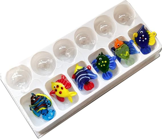 Fish Tank Ornaments Color Bubble Fish Miniature Hand Blown Tropical Fish Figurine Art Glass Sea Animals Collection,Set of 6 for Small and Medium Fish Tanks (1)
