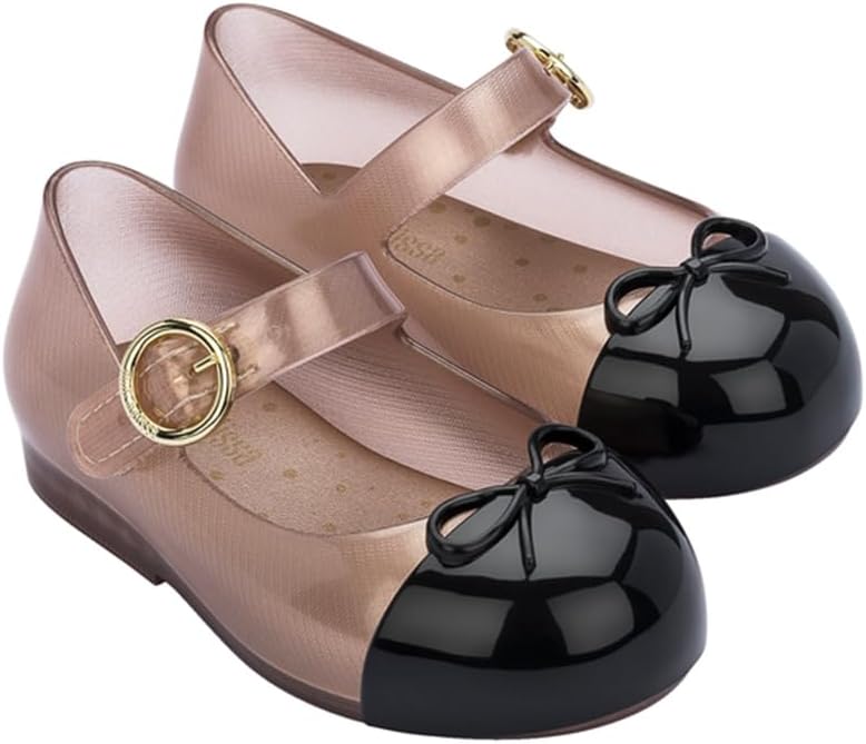 mini melissa Sweet Love Cap Toe Mary Jane Dress Shoes for Toddlers & Little Kids - Jelly Flats for Girls with Cute Bow, Toe Accent and Adjustable Straps, Toddler Girl Flats