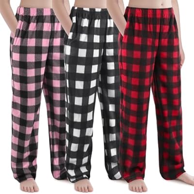 IHU 3 Pack Girls Pajama Pants Micro Fleece Soft PJ Bottoms for Kids Cute Print Lounge Sleep Clothes with Pockets
