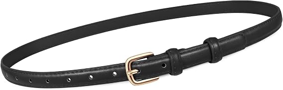 JASGOOD Women Skinny Faux Leather Belt Thin Waist Belt for Women Jeans Dress Fashion Ladies Belt with Gold Buckle,21 Colors