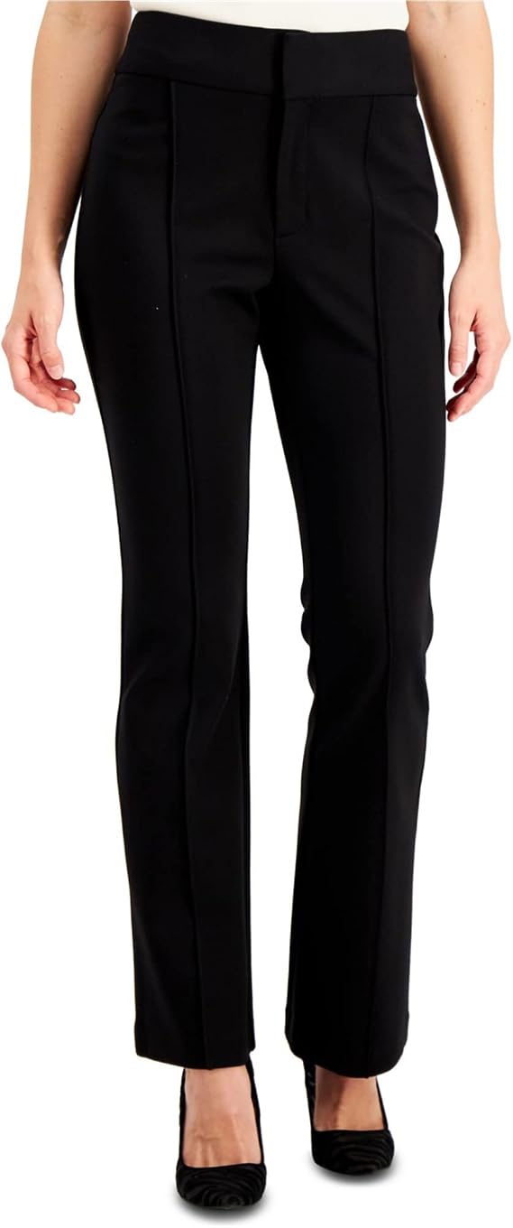 I-N-C Womens Solid Straight Leg Casual Pants, Black, 12 / 32L