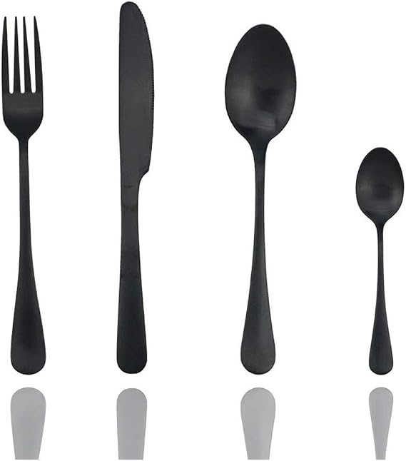 JASHII Matte Black Silverware Set, Satin Finish 4-Piece Stainless Steel Flatware Set,Kitchen Utensil Set Service for 1,Tableware Cutlery Set for Home and Restaurant, Dishwasher Safe (Black full)