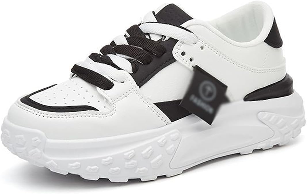 KCTRFSJ Women's Leather Lace-Up Platform Casual Sneakers,Fashion Breathable Lightweigt Daddy Sport Shoes,Comfortable Non-Slip Height Increase Walking Shoes