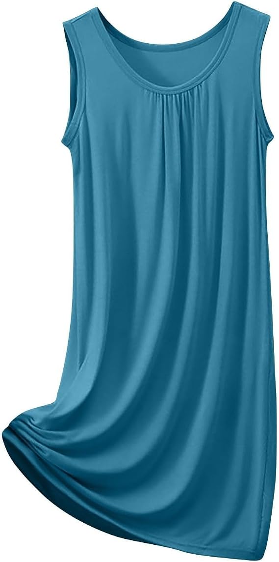 JiXiang Summer Nightgowns for Women Plus Size Crew Neck Chemise Sleepwear Sleeveless Soft Nightwear Loose Comfy Nightshirts
