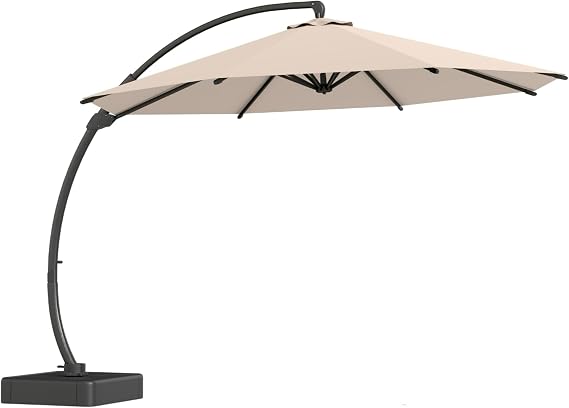 Kingdura 11ft Offset Cantilever Patio Umbrella with Base Included, Large Round Aluminum Outdoor Umbrella, 360 Rotation & Infinite Tilt, Heavy Duty Frame for Deck Pool Backyard, Beige