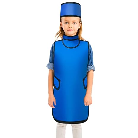 Child Lead Apron with Thyroid Sheild and Lead Cap Set Lightweight Xray Apron 0.5mmPb Lead Equivalency Protection (Small)