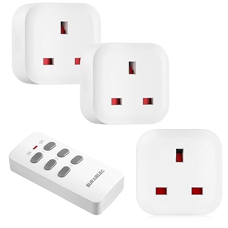 SURAIELEC Remote Control Plug Socket UK, 13A Remote Control Sockets, 3 Pack | 30M/100ft wireless range, controls 3 sockets with 1 remote. 3120W max, ideal for lamps, appliances and hard-to-reach outlets