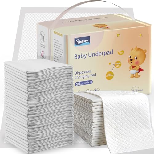Disposable Changing Pad Liners 50 Pack, Baby Incontinence Diaper UnderPads 18x 24 Extra Large & Super Soft , Ultra Absorbent & Waterproof - Covers Any Surface for Diaper Changes, White