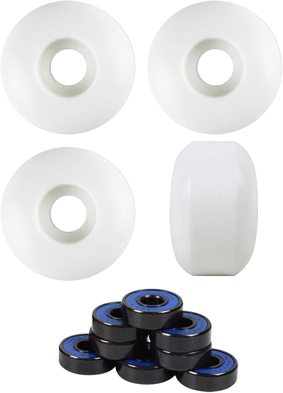 TGM Skateboards Skateboard Wheels with ABEC 7 Bearings and Spacers (White, 52mm)