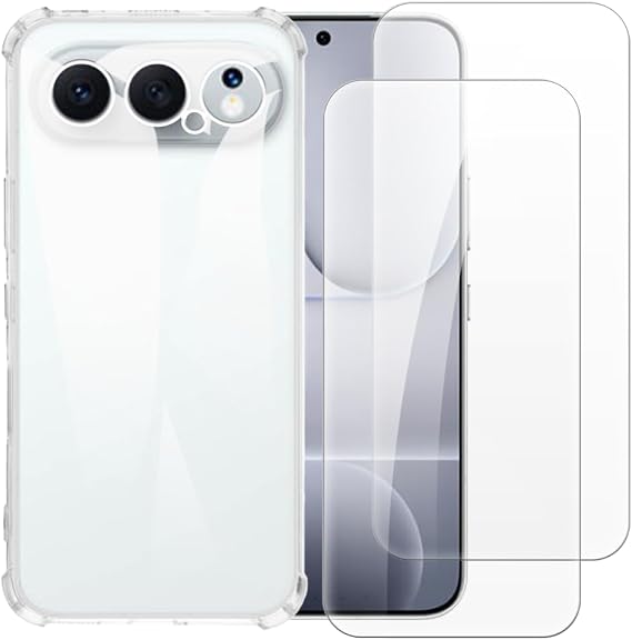 Case with 2 Pack Screen Protector Combo Compatible with Huawei Honor 500 5G China, Shockproof Cover and Tempered Glass Set for Full Body Safety(Clear)