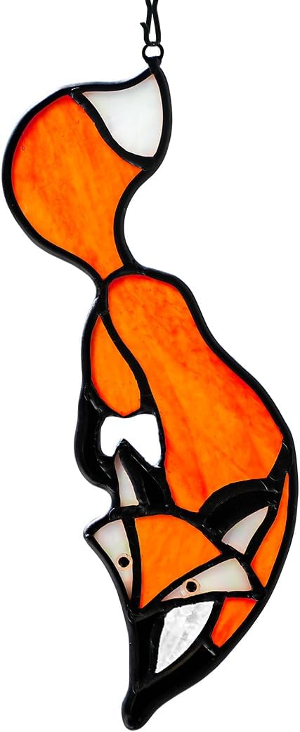 BOXCASA Fox Suncatcher for Window, Fox Stained Glass Window Hanging Decor