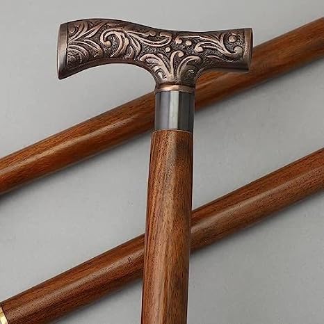 Antique Derby Cane Handle Brass Handle Brown Wooden Walking Stick - Wood Cane with Antique Brass Handle - Unique Vintage Look Decorative Gentleman Walking Sticks and Canes Antique Brass