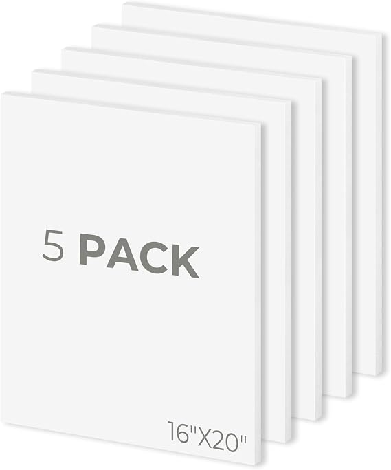 Mat Board Center 16x20 White Foam Boards Pack of 5, 1/8" Thick