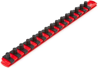 TEKTON 38 Inch Drive x 13 Inch Socket Rail, 15 Clips Red | OSR12115 | Made in USA