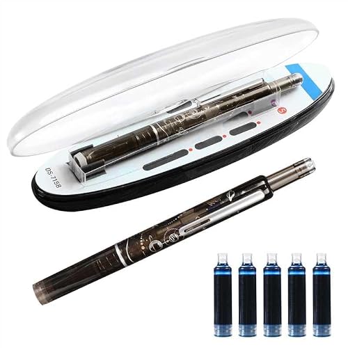 Protectivemethod Fountain Pen Retractable 0.38mm, Blue&black Ink Transparent Barrel Includes 5 Refillable Ink Cartridges, Clictek Fountain Pen Set, for Smooth Writing No Leaking BlackBlue