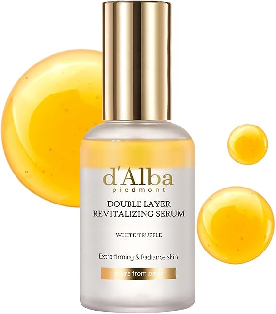 D'ALBA Double Layer Revitalizing Face Serum with White Truffle and Hyaluronic Acid, Korean Moisturizing Serum for Brightness and Elasticity – Korean Skincare – 50 ml