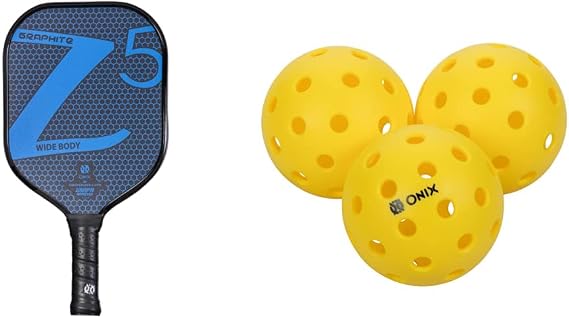 ONIX Graphite Z5 Pickleball Paddle & Pure 2 Outdoor Pickleball Balls (6-Pack) Specifically Designed and Optimized for Pickleball