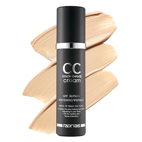 Ronas CC Color Change Cream SPF38 PA+++ UV Protection Sunscreen Foundation Makeup base Korean Aesthetic Cosmetics 1.69 Fl oz